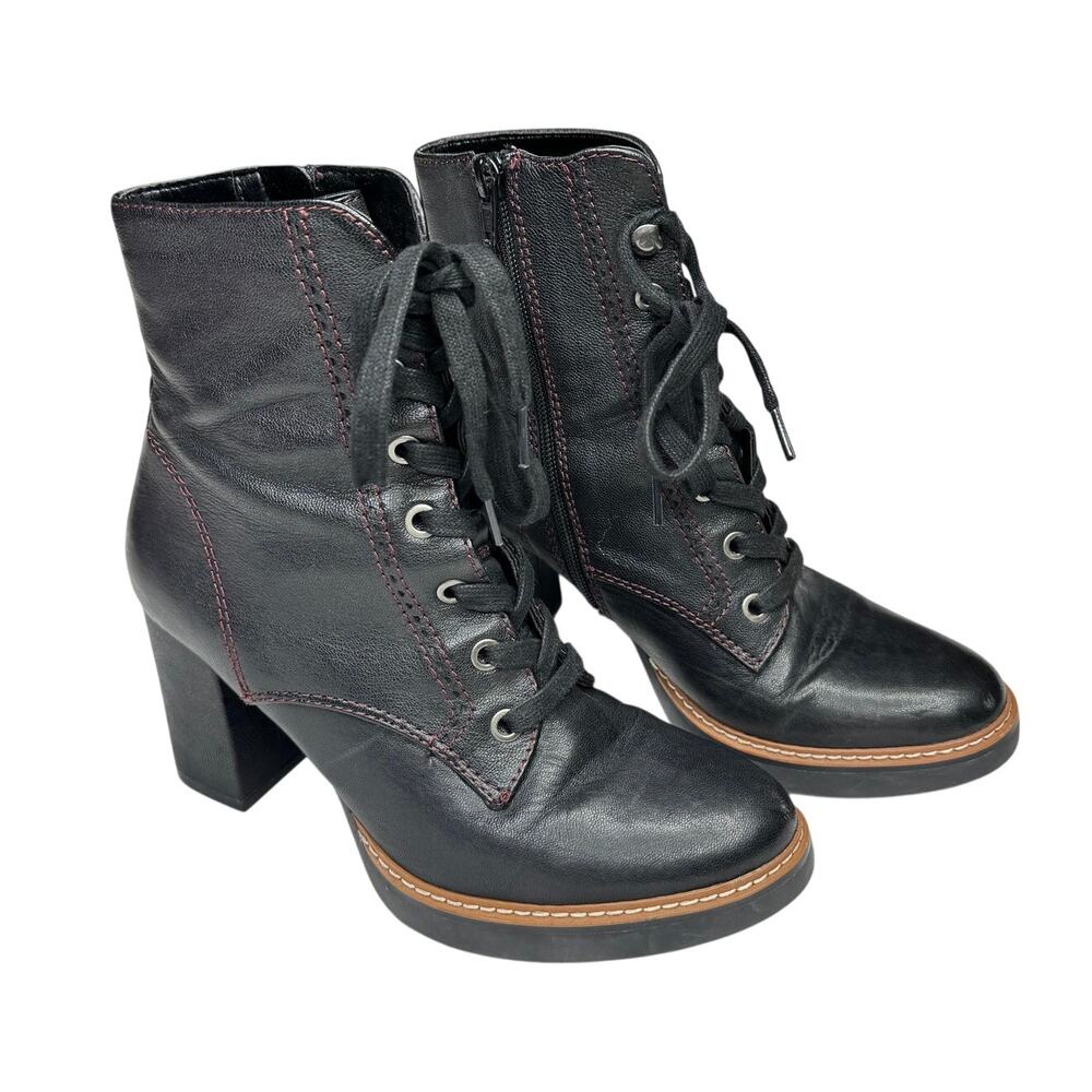 Naturalizer Callie Black Leather Lace Up Block Heel Boots 6.5